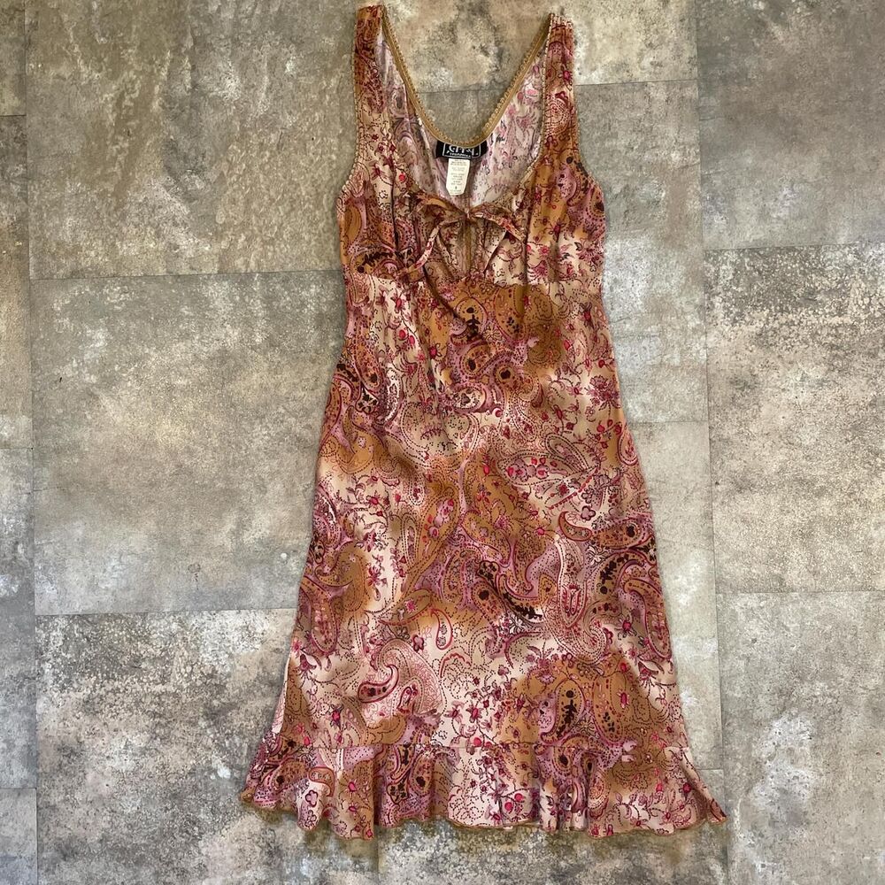 city triangles vintage y2k midi floral boho dress with keyhole frilly hem size 9